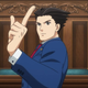 Phoenix Wright about to throw the book at a criminal.